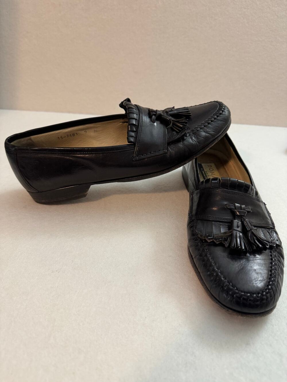 Johnston & Murphy Domani Vintage Leather Tassel Loafers Handmade Italy Black 9M